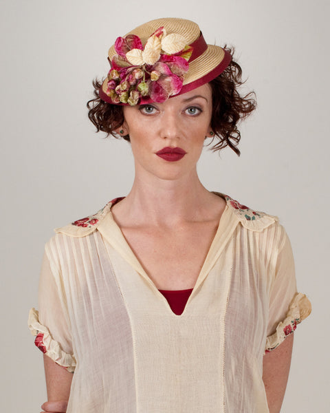 9315MEPS Minnie, desert sand with cherry - Louise Green Millinery