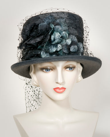 03854TPPL Top Hat, Paglina braid & horsehair braid, charcoal