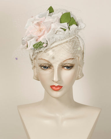 Black Louise Green Sinamay Straw Brim Sun Hat Silk Flower 
