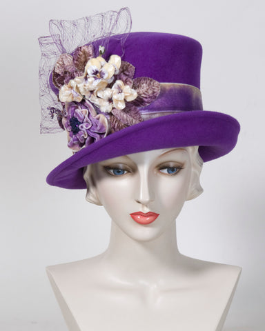 9330TPRF Top Hat, tea with olive - Louise Green Millinery