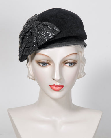 5117RRPS Rider, black w/ white - Louise Green Millinery