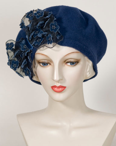 0408BEF Beret, wool felt, navy