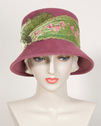 0415DMV Demi, velour finished felt, antique rose with chartreuse