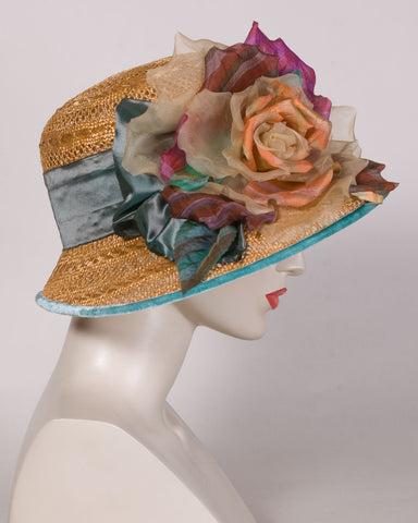 05p28 Helena, sisal straw, turquoise - Louise Green Millinery