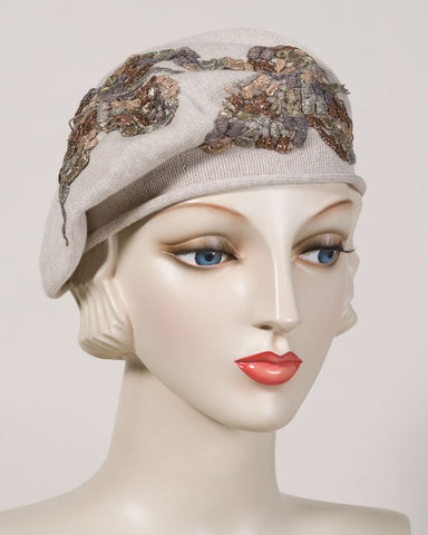 0521SBC Small Beret, cotton, taupe with grey