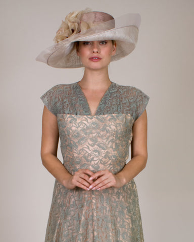 0525VGSP Virginia, sisal crown/sinamay brim, mink with grey