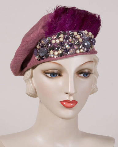 0534SBC Samll Beret, cotton, dusty rose with purple