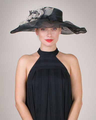 5117RRPS Rider, black w/ white - Louise Green Millinery