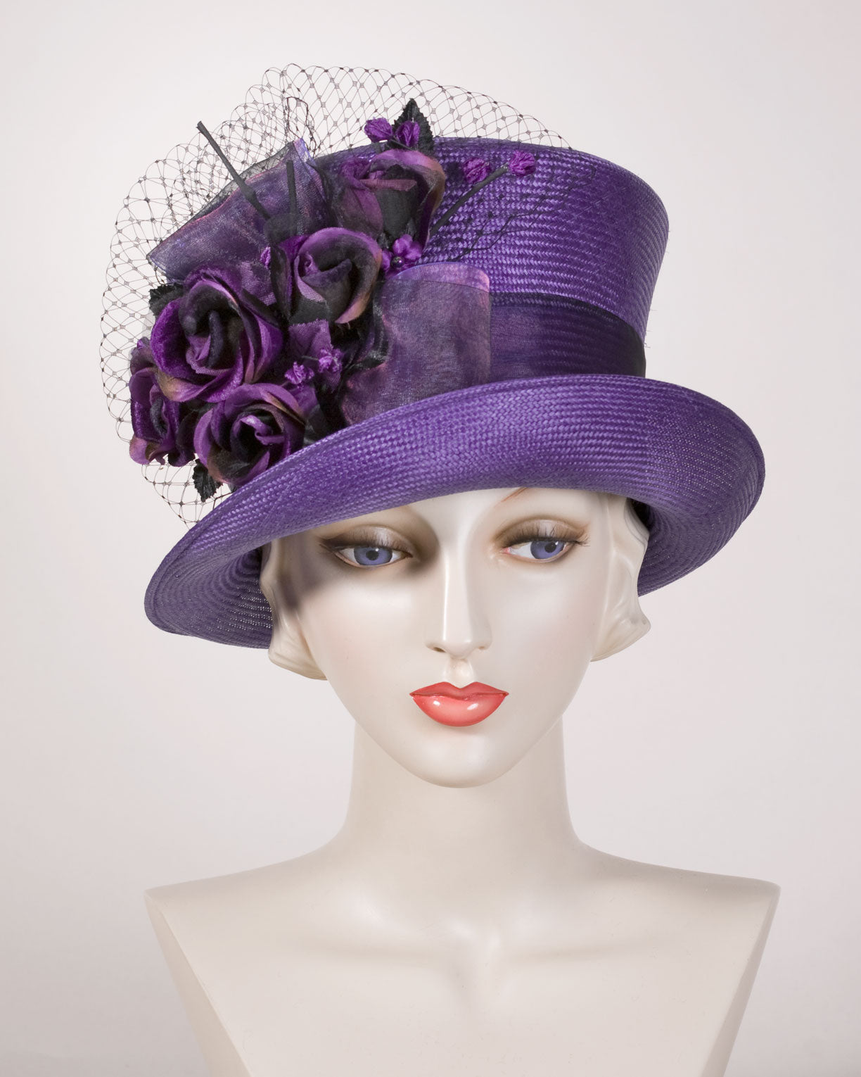 05p02 Kelly, sisal straw, deep purple - Louise Green Millinery