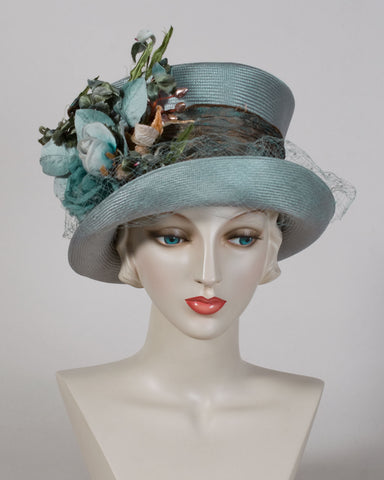 0525VGSP Virginia, sisal crown/sinamay brim, mint - Louise Green Millinery