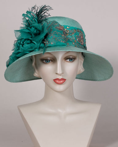 0525VGSP Virginia, sisal crown/sinamay brim, mint - Louise Green Millinery