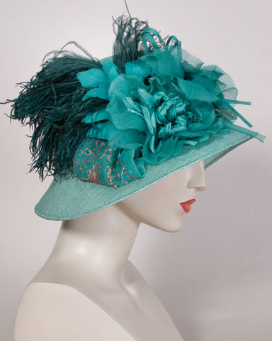 05p28 Helena, sisal straw, turquoise - Louise Green Millinery