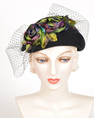 0774GWSI Gwen, sisal, black with multi - Louise Green Millinery