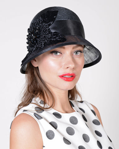 0702EYSP Emily, sisal crown/sinamay brim, black