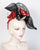 0722WYSY Whimsy, sinamay, black/natural with scarlet