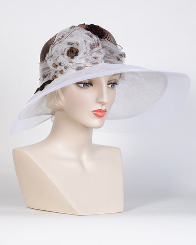 0744ELSP Elizabeth, sisal crown/sinamay brim, copper/white