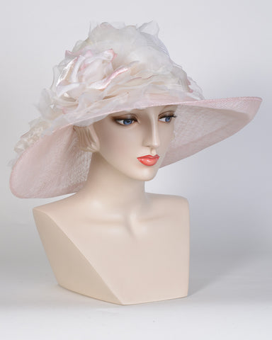 0756GCSP Grace, sisal crown/sinamay brim,  white/pale rose