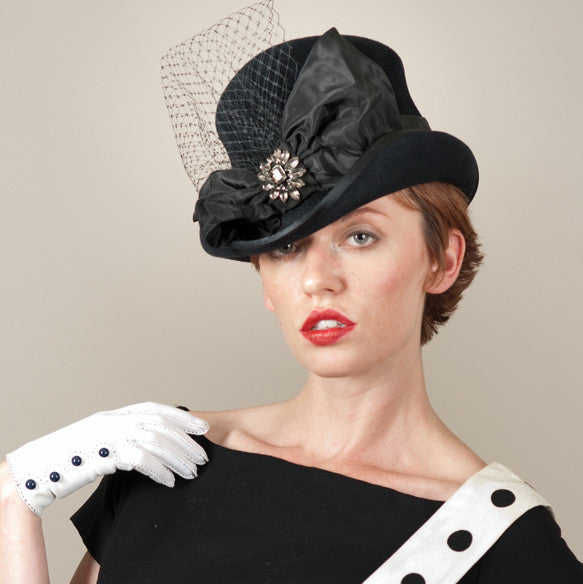 5117RRPS Rider, black w/ white - Louise Green Millinery