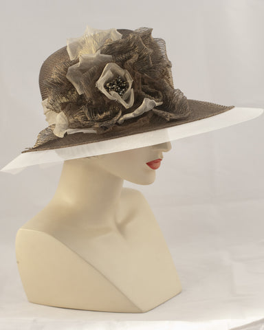 9330TPRF Top Hat, tea with olive - Louise Green Millinery
