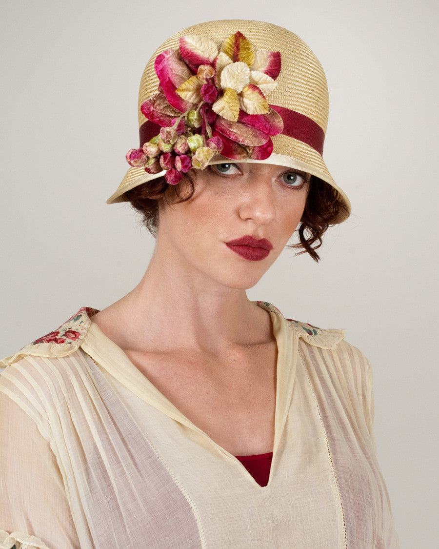 9315MEPS Minnie, desert sand with cherry - Louise Green Millinery