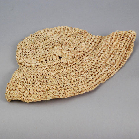 SRC101 Crochet Raffia Capeline with flower, one dozen(12)