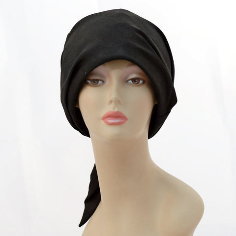 V984 Vintage: Betmar, silk covered cloche/beret, black, 22.5"