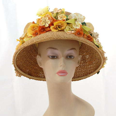 V990 Vintage: lampshade, wheat w/ orange & yellow, one size (sits on top of head)