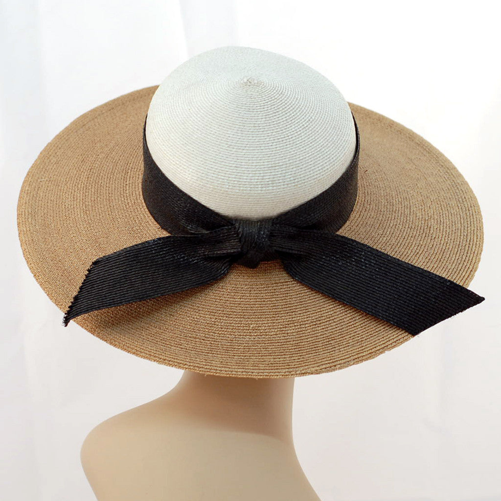 V993 Vintage: Frank Olive private collection for I.Magnin, Sailor,  white/black/natural, 22 - Louise Green Millinery