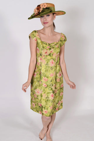 VC0792  Vintage 50's afternoon or cocktail dress, green & pink