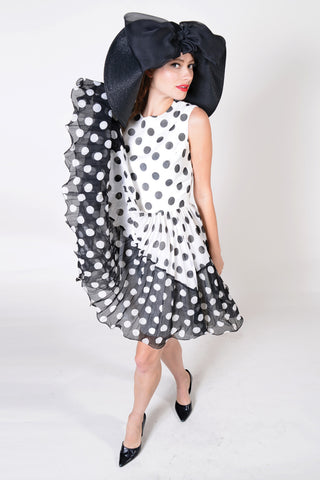 VC0797  60's Jack Bryan designed by Dupuis, white & black Polka-dot dress